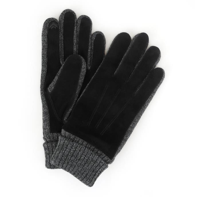 Isotoner® Mens Suede Glove With Knit Cuff Black Extra Image 1